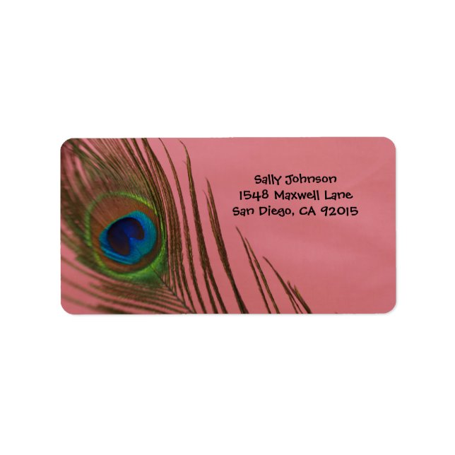 Dark Pink Peacock Feather Address Labels (Front)