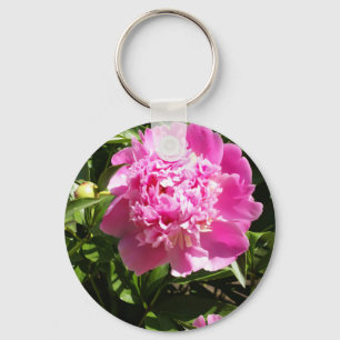 Dark pink peonies  key ring