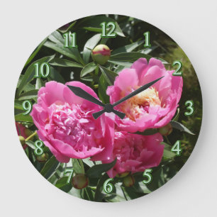 Dark pink peonies large clock