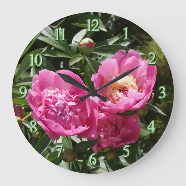 Dark pink peonies large clock (Front)