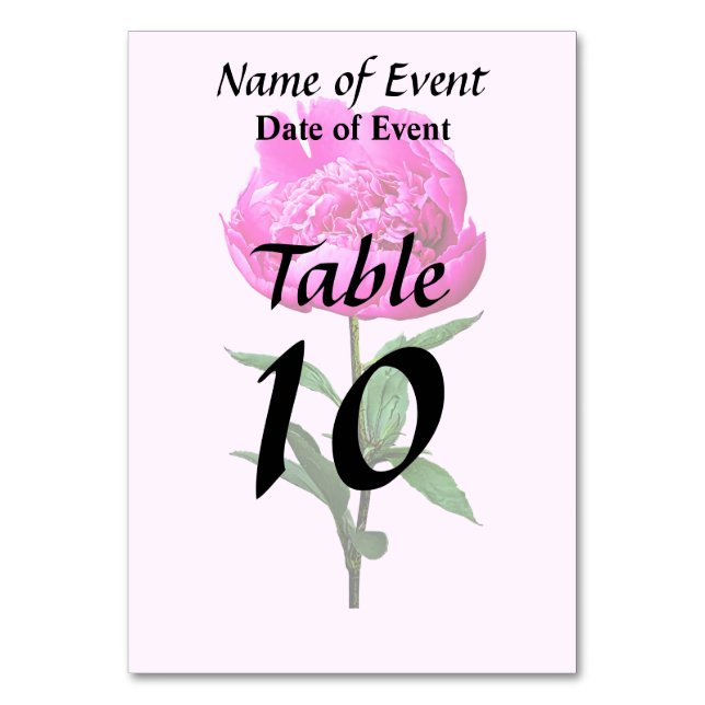 Dark Pink Peony Table Number (Back)