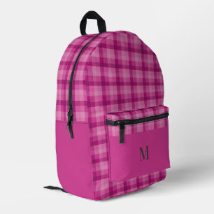 Dark Pink Plaid Checks Personalised Monogram Printed Backpack