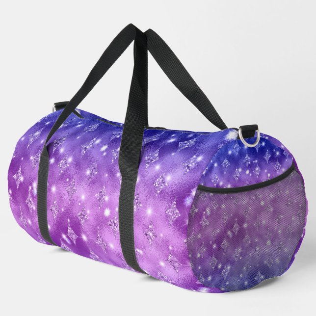 DARK PINK & PURPLE DIAMOND GLITTER LOOK  DUFFLE BAG (Right Corner)