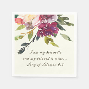 Dark Pink Purple Floral Watercolor Bible Wedding Napkin