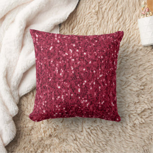 Dark pink red magenta faux sparkles glitters cushion