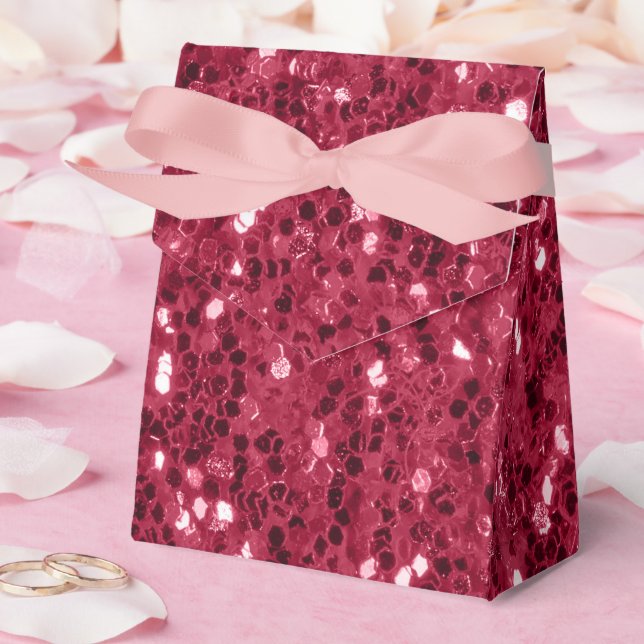 Dark pink red magenta faux sparkles glitters favour box (Wedding)