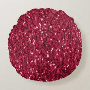 Dark pink red magenta faux sparkles glitters round cushion