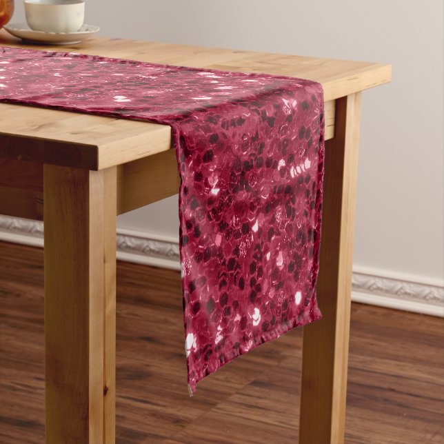 Dark pink red magenta faux sparkles glitters short table runner (In Situ)