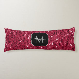 Dark pink red magenta faux sparkles Monogram Body Cushion