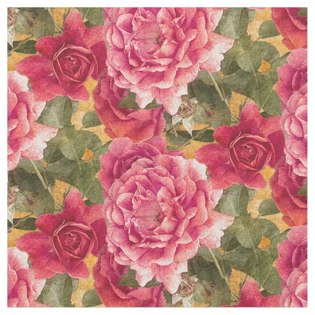 Dark Pink Roses Floral Pattern Fabric (Close Up)
