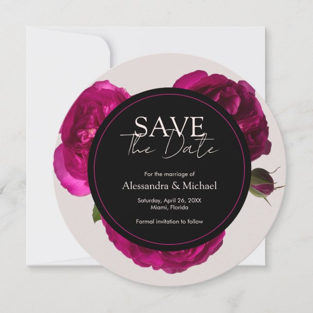Dark Pink Roses Romantic Save The Date Wedding Invitation (Front)