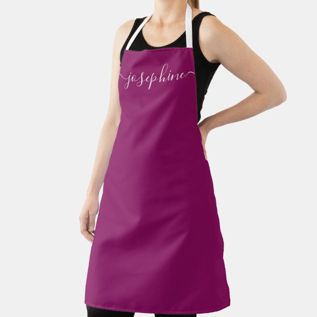 Dark Pink Simple Chic Elegant script Name Apron (Insitu)