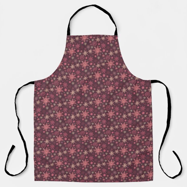 Dark Pink Snowflakes Christmas Apron (Front)