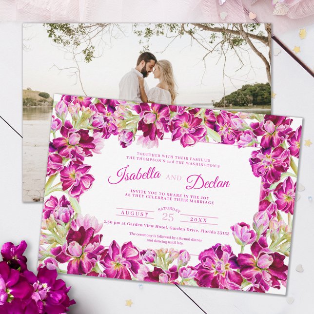 Dark pink stock floral frame watercolor landscape invitation (Creator Uploaded)