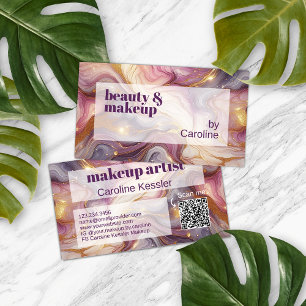 Dark Pink Violet Purple Gold Marble Art Pattern Business Card
