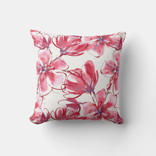 Dark Pink Watercolor Floral Cushion (Front)