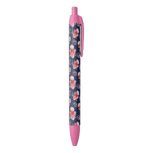 Dark Pink Watercolor Pattern Black Ink Pen
