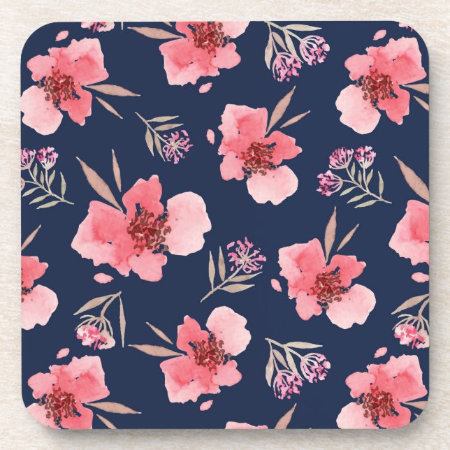 Dark Pink Watercolor Pattern Coaster (Front)