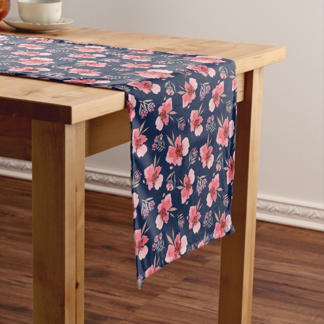 Dark Pink Watercolor Pattern Short Table Runner (In Situ)