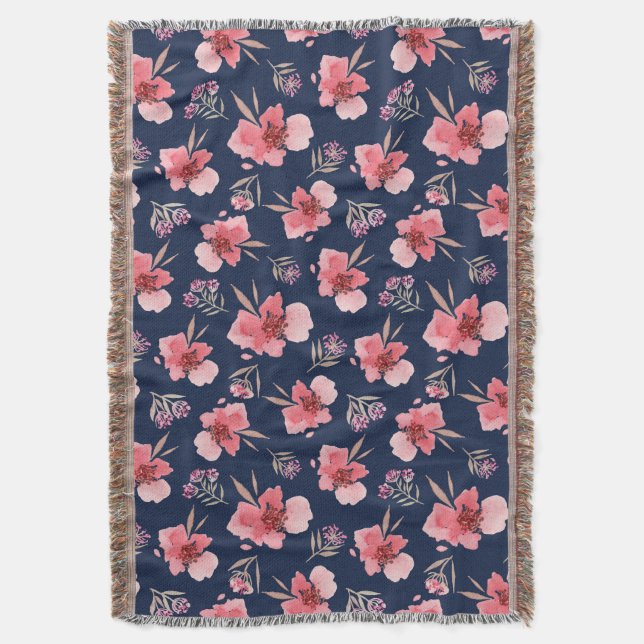 Dark Pink Watercolor Pattern Throw Blanket (Front Vertical)