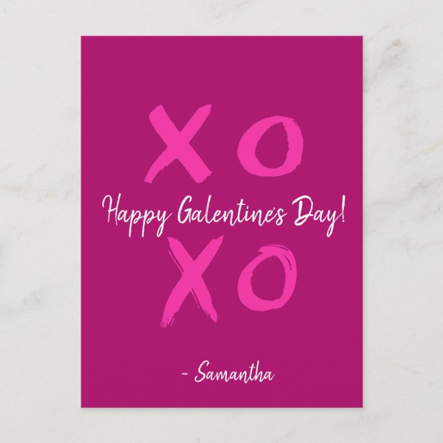 Dark Pink xoxo Personalised Happy Galentine's Day Holiday Postcard (Front)