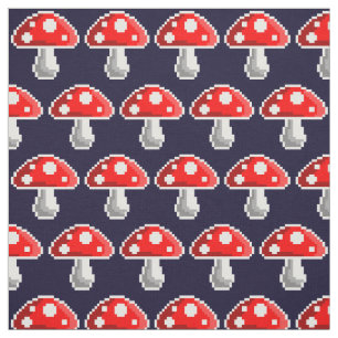 Dark Pixel Mushroom Fabric