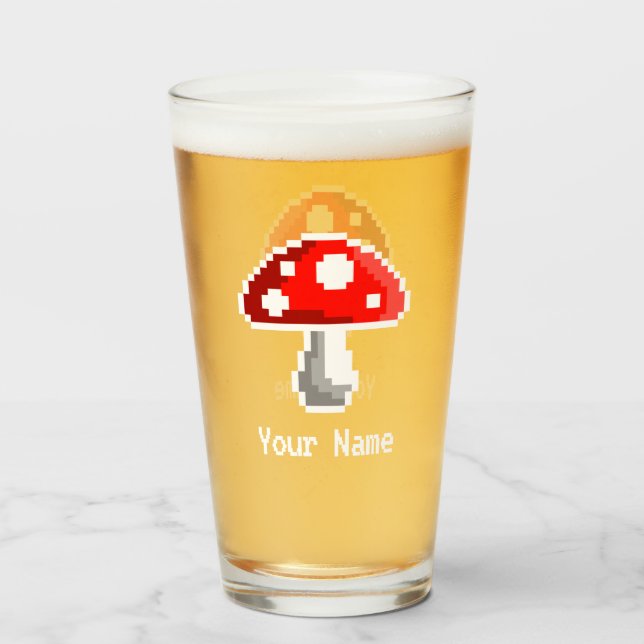 Dark Pixel Mushroom Name Glass (Front Filled)
