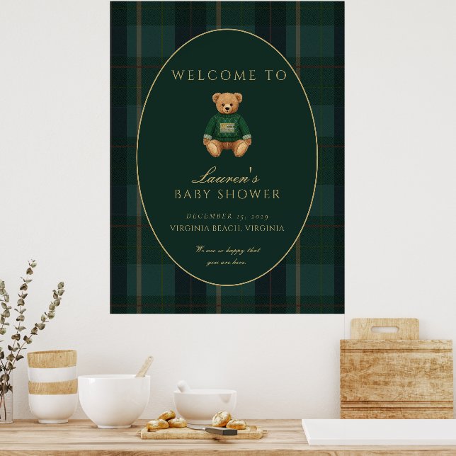 Dark Plaid Lauren Inspired Baby Shower Welcome  Poster (Kitchen)