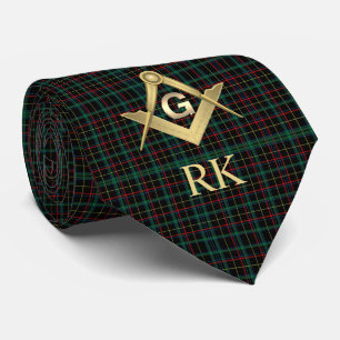 Dark Plaid Masonic Monogrammed Neck Tie