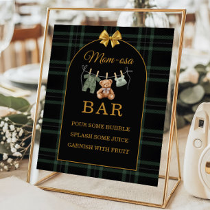 Dark Plaid Mom-osa Bar Baby Shower Sign