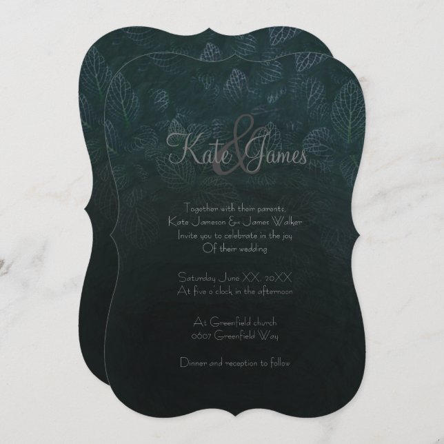 Dark Plant Leaves Nature Gothic Wedding Invitation (Front/Back)