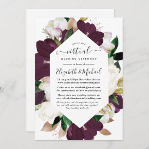 Dark Plum and White Spring Floral Virtual Wedding Invitation