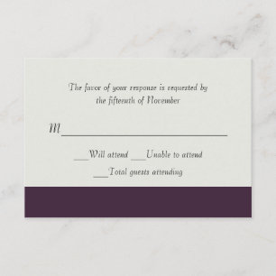 Dark Plum and White Wedding Response Card