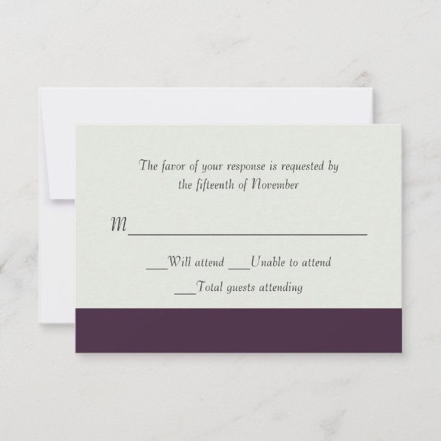 Dark Plum and White Wedding Response Card (Front)