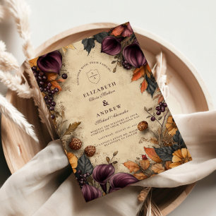 Dark Plum Autumn Floral Wedding Invitation