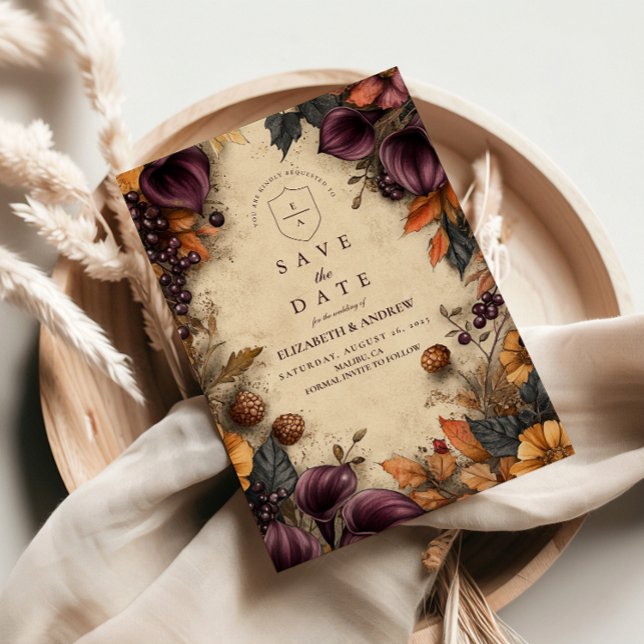 Dark Plum Autumn Floral Wedding Save The Date (Creator Uploaded)