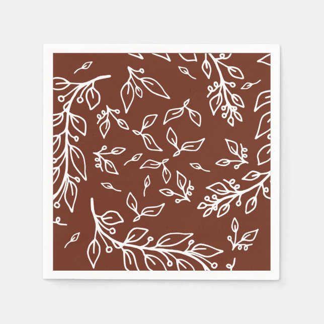 Dark Plum Brown Floral Napkin (Front)