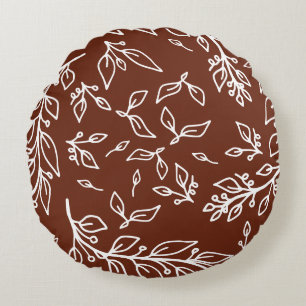 Dark Plum Brown Floral Round Cushion