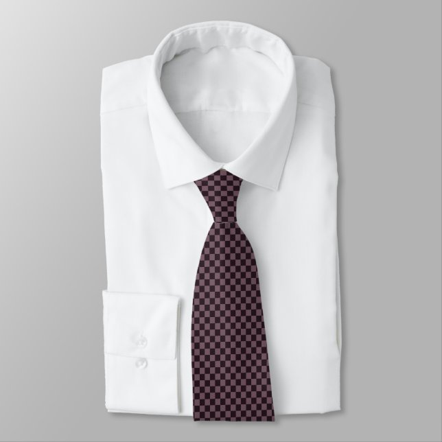 Dark Plum Chequered Pattern - Neck Tie (Tied)