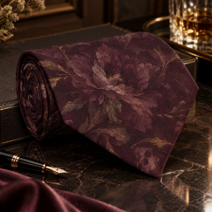 Dark Plum Floral Pattern Luxury Vintage Botanica Tie