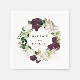 Dark Plum Floral   Personalised Wedding Napkin