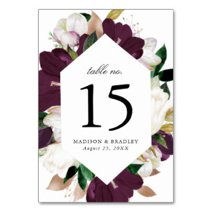 Dark Plum Floral   Personalised Wedding Table Number