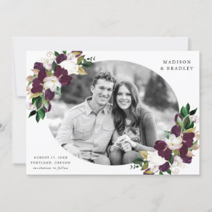 Dark Plum Floral   Photo Save The Date
