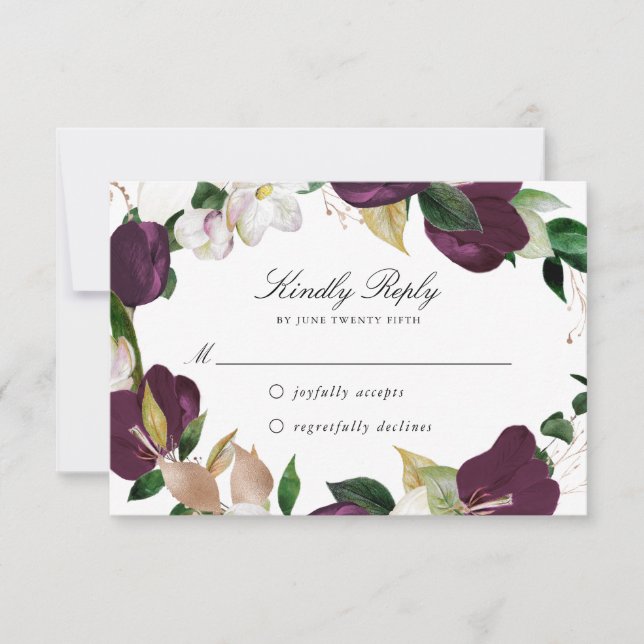 Dark Plum Floral | RSVP Card (Front)