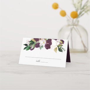 Dark Plum Floral   Wedding Place Card