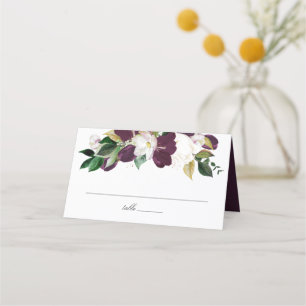 Dark Plum Floral   Wedding Place Card