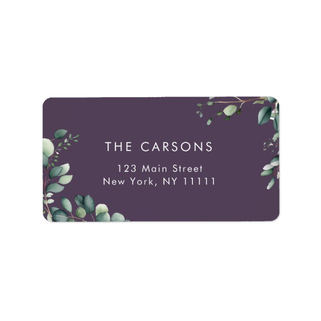 Dark Plum Greenery Foliage Return Address Label (Front)