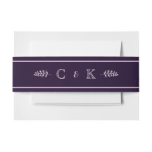 Dark Plum Initials Wedding Invitation Landscape