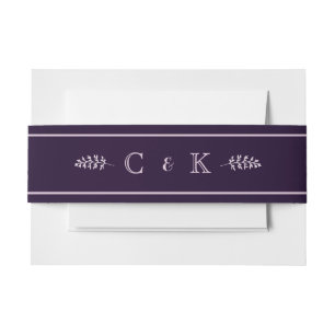 Dark Plum Initials Wedding Invitation Landscape Belly Band