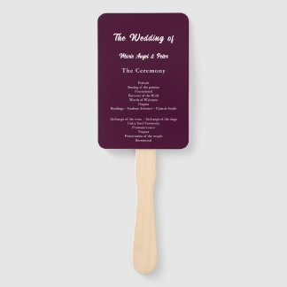 Dark Plum Minimalist Typography Wedding Program Hand Fan